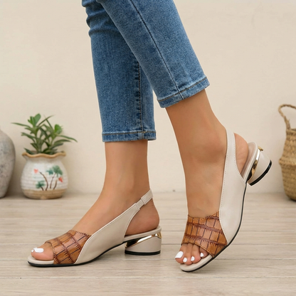Embossed Slingback Block Heel Sandals for Women – Everyday Style & Comfort