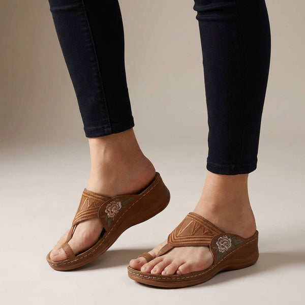 Embroidered Thong Wedge Sandals for Women – Orthopedic Comfort & Support