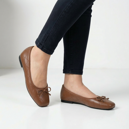 Quilted Bow-Detail Square Toe Ballet Flats for Women – Elegant & Comfortable