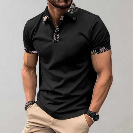 Men's polo – Slim fit – Breathable fabric – Floral detail – Short sleeves