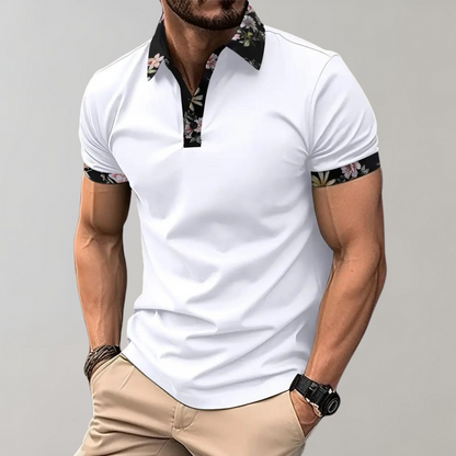 Men's polo – Slim fit – Breathable fabric – Floral detail – Short sleeves