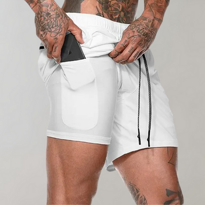 Men's sports shorts – Slim fit – 2-in-1 – Breathable stretch fabric – Built-in pocket