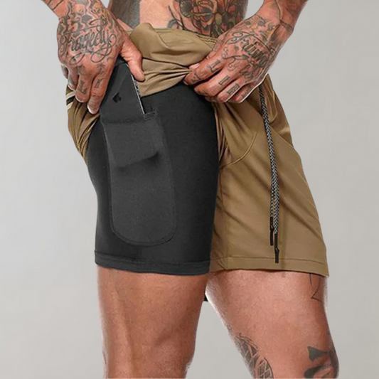 Men's sports shorts – Slim fit – 2-in-1 – Breathable stretch fabric – Built-in pocket