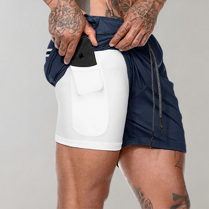 Men's sports shorts – Slim fit – 2-in-1 – Breathable stretch fabric – Built-in pocket