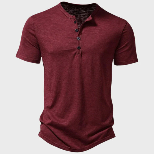 Men's T-shirt – Regular fit – Soft knit – Henley collar – Short sleeves
