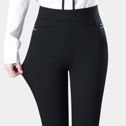 Vittoria Slim Fit Pants | High-Waist, Studded Accents Pants