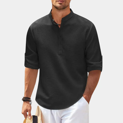 Men's shirt – Relaxed fit – Natural fibers – Mao collar – Long sleeves