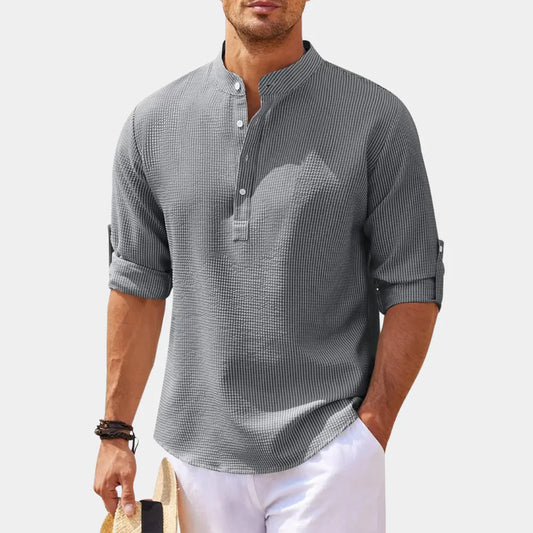 Men's shirt – Relaxed fit – Natural fibers – Mao collar – Long sleeves