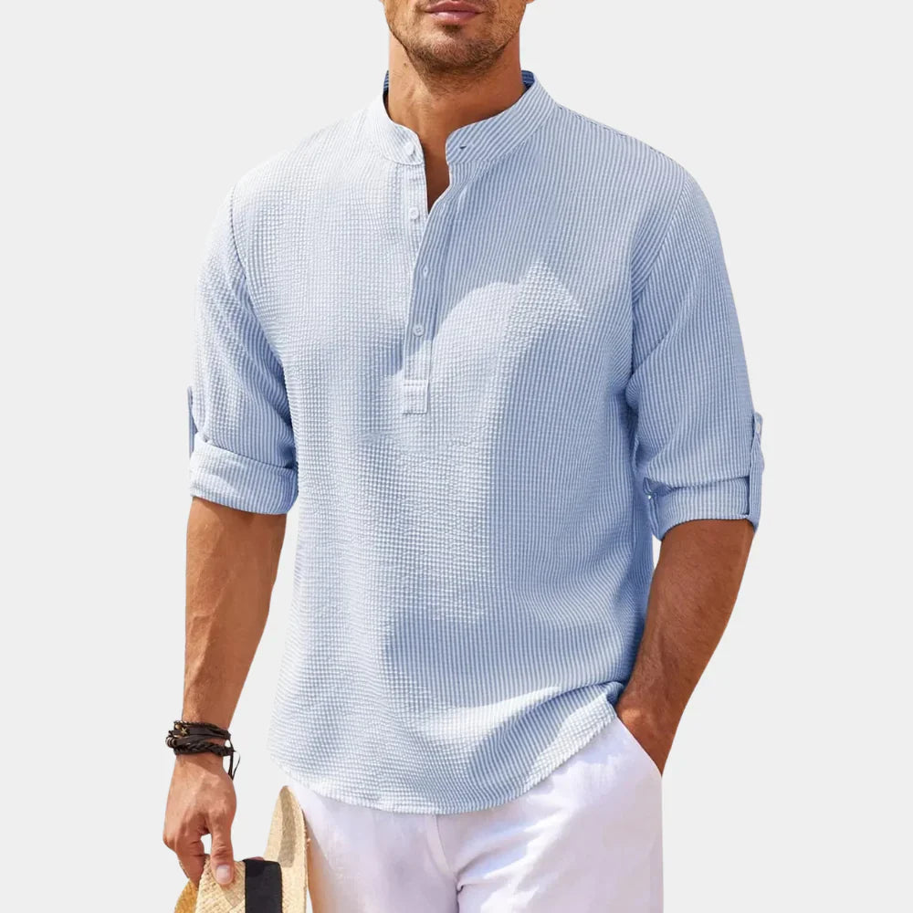 Men's shirt – Relaxed fit – Natural fibers – Mao collar – Long sleeves