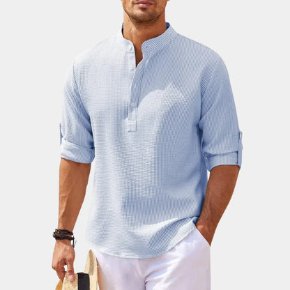 Men's shirt – Relaxed fit – Natural fibers – Mao collar – Long sleeves
