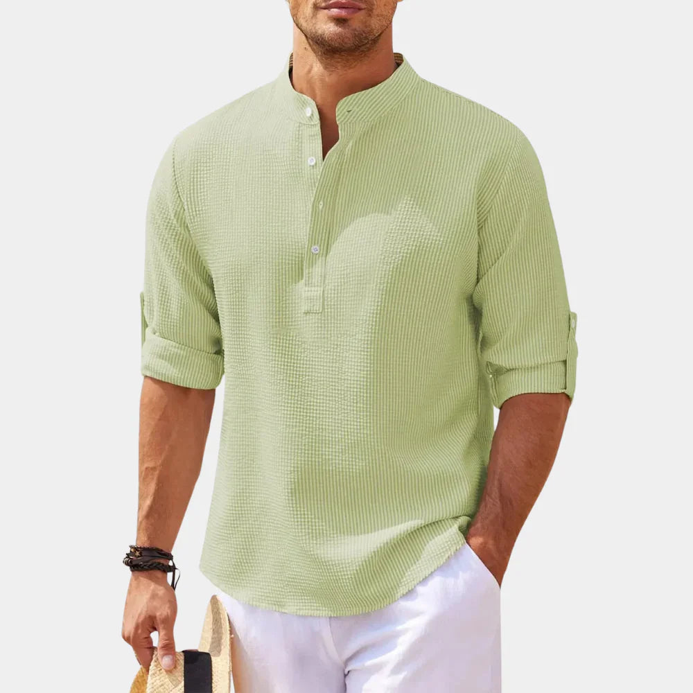 Men's shirt – Relaxed fit – Natural fibers – Mao collar – Long sleeves