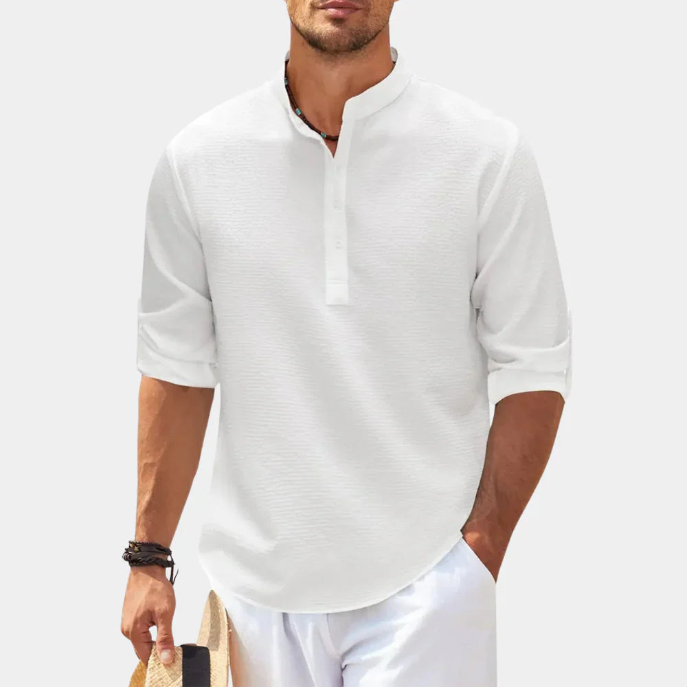 Men's shirt – Relaxed fit – Natural fibers – Mao collar – Long sleeves