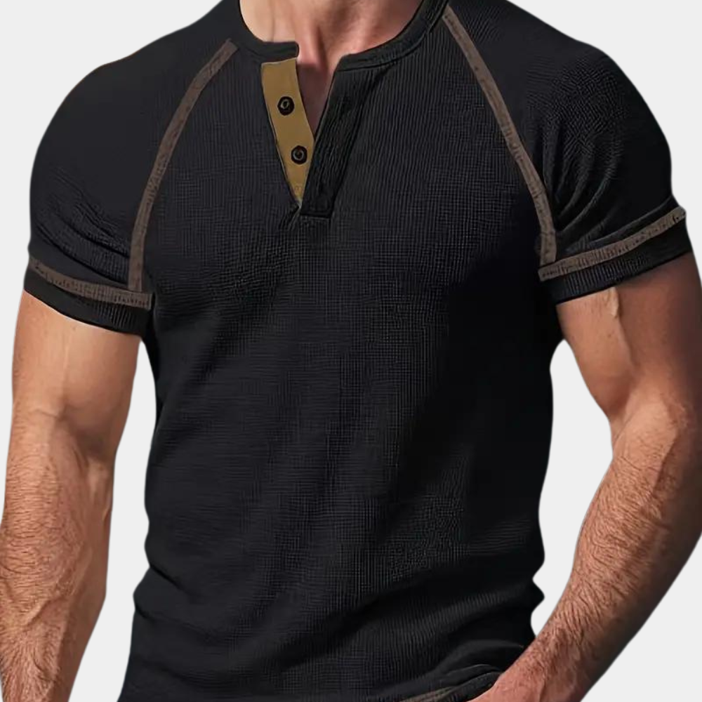 T-shirt men's slim – Henley collar – short sleeves