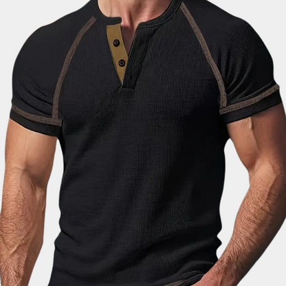 T-shirt men's slim – Henley collar – short sleeves