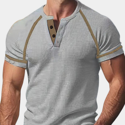 T-shirt men's slim – Henley collar – short sleeves