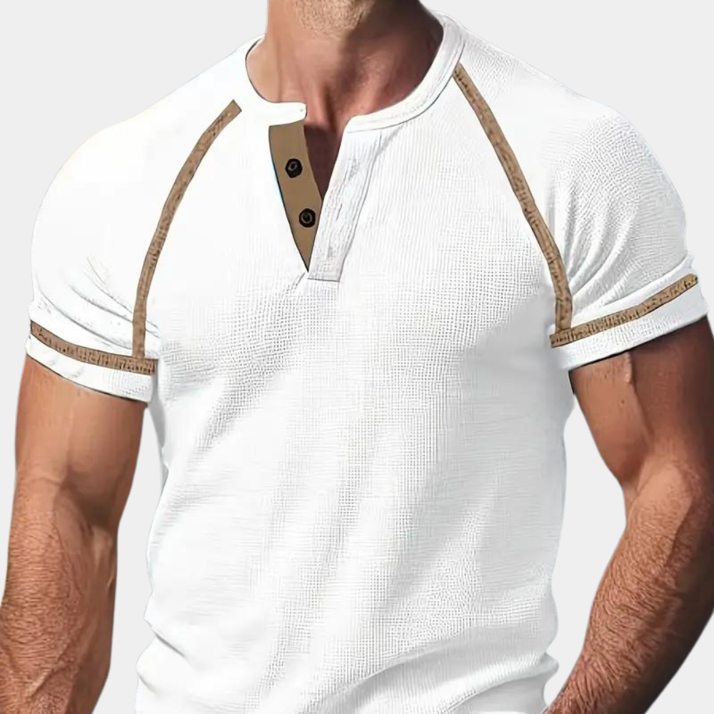 T-shirt men's slim – Henley collar – short sleeves
