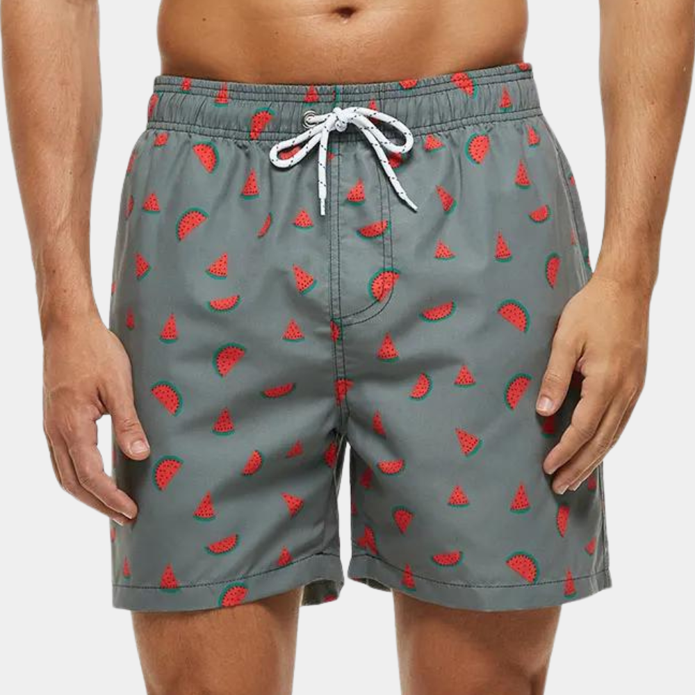 Men's shorts – Relaxed fit – Breathable fabric – Drawstring waist – Stylish print