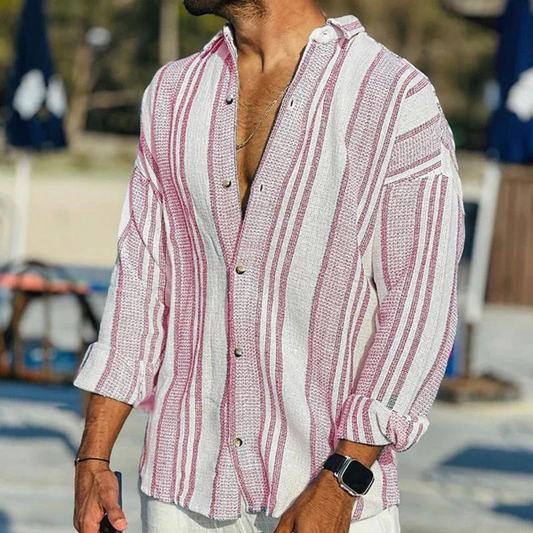 Men's shirt – Relaxed fit – Vertical stripes – Breathable fabric – Long sleeves
