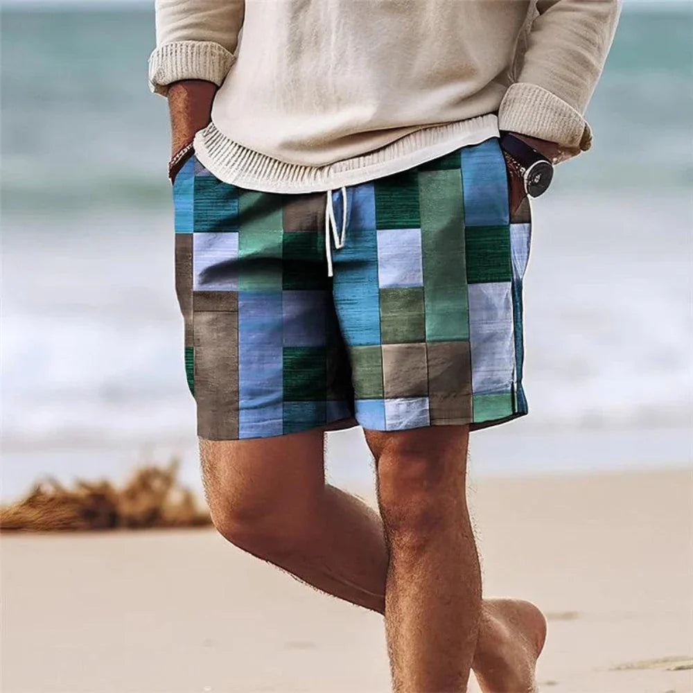 Men's shorts – Relaxed fit – Mid-thigh length – Geometric pattern – Breathable fabric