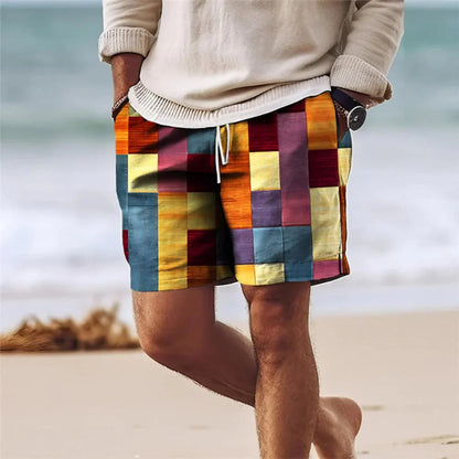 Men's shorts – Relaxed fit – Mid-thigh length – Geometric pattern – Breathable fabric