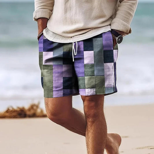 Men's shorts – Relaxed fit – Mid-thigh length – Geometric pattern – Breathable fabric