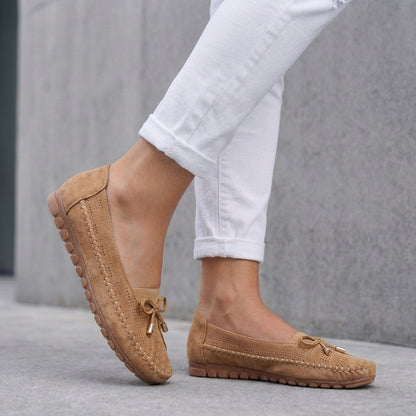Bow Moccasin-Style Flat Loafers for Women – Breathable Comfort & Support