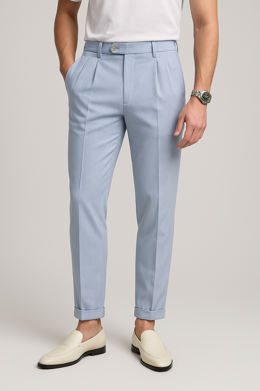 Men's trousers – Straight cut – High waist – Pleats – Breathable textured fabric