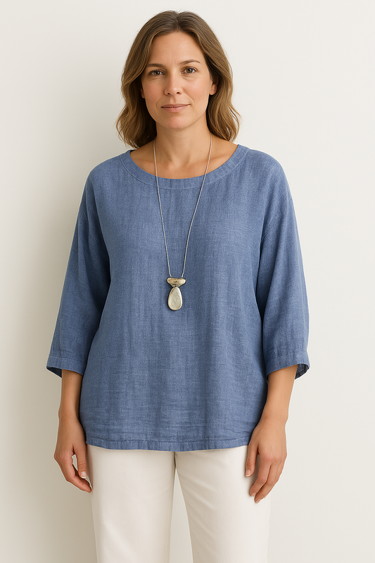 Haut décontracté femme – Coupe ample – Manches 3/4 – Col rond