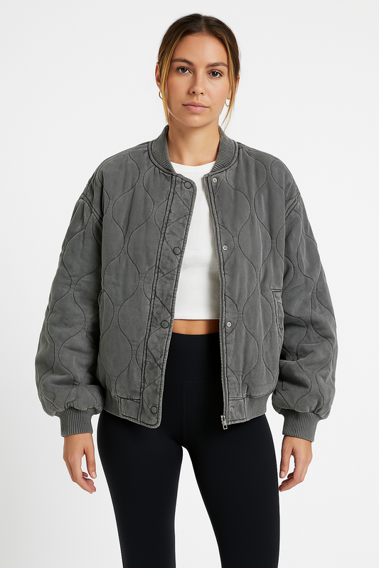Veste bomber femme – Coupe oversize – Matelassage doux – Finition côtelée zippée