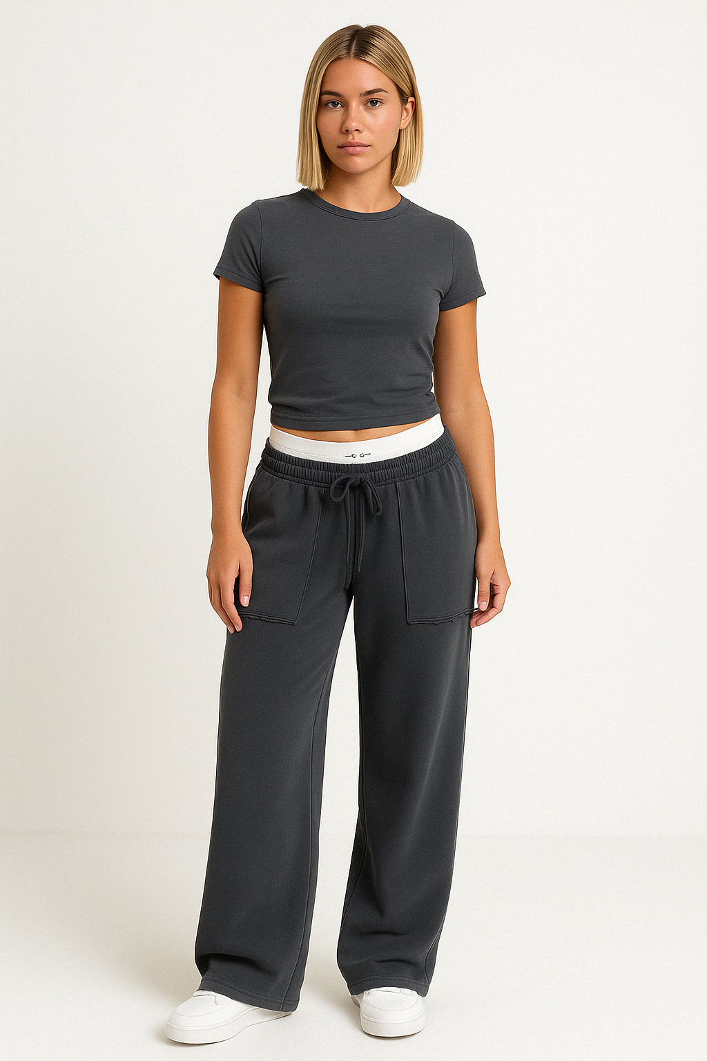 Pantalon de survêtement femme – Coupe large décontractée – Tissu doux respirant – Poches plaquées