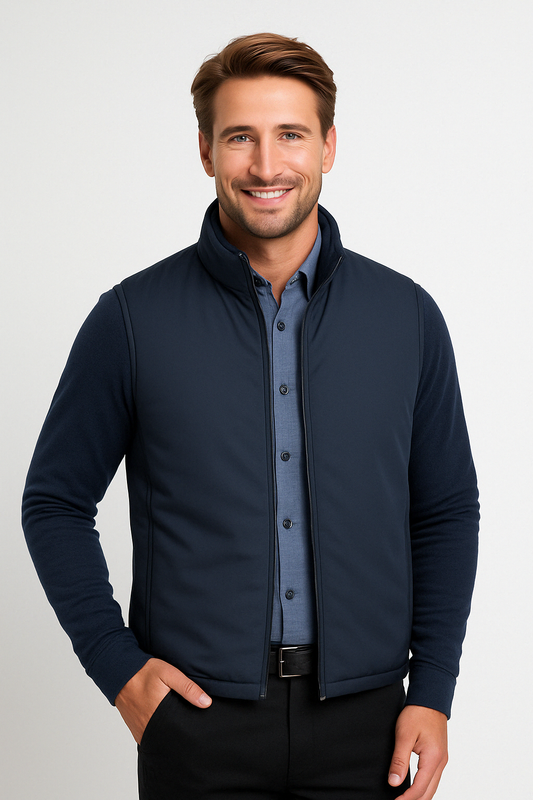 Men's Vest - Woven Fabric - Slim Fit - Stand Collar - Sleeveless