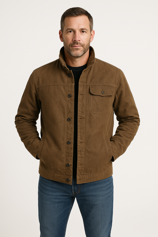 Veste utilitaire homme – Coupe décontractée – Tissu résistant – Col montant – Poches à rabat