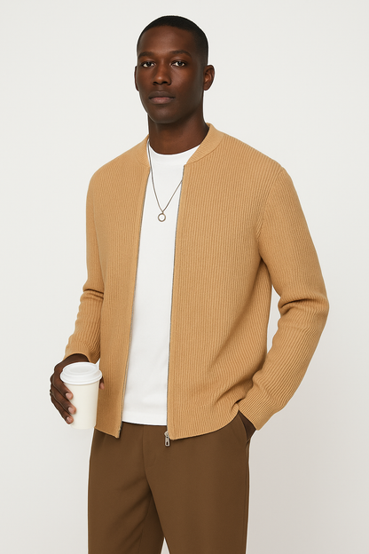 Gilet homme – Maille côtelée douce – Coupe décontractée – Fermeture zippée double