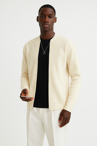 Gilet homme – Maille côtelée douce – Coupe décontractée – Fermeture zippée double