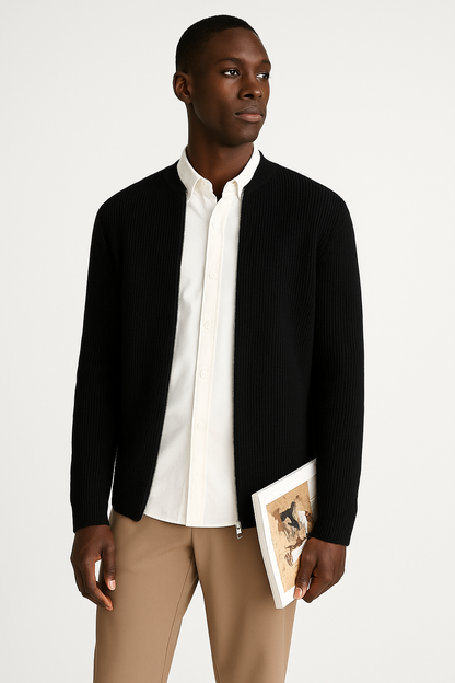 Gilet homme – Maille côtelée douce – Coupe décontractée – Fermeture zippée double