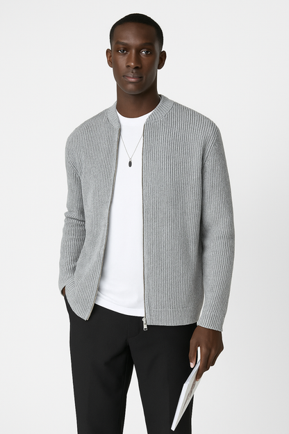 Gilet homme – Maille côtelée douce – Coupe décontractée – Fermeture zippée double