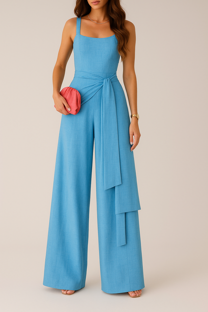Jumpsuit for women – Lightweight linen – Sleeveless – Adjustable waist – Wide leg