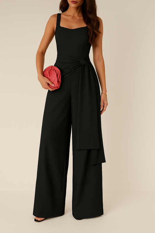 Jumpsuit for women – Lightweight linen – Sleeveless – Adjustable waist – Wide leg