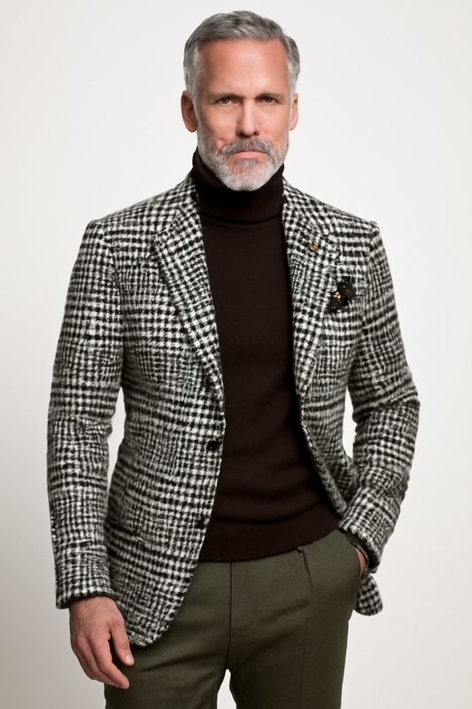 Men's blazer – Slim fit – Textured fabric – Houndstooth pattern – Formal style