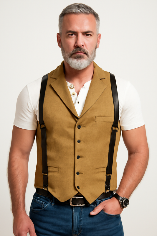 Gilet homme – Coupe slim – Tissu structuré respirant – Revers cranté – Style chic