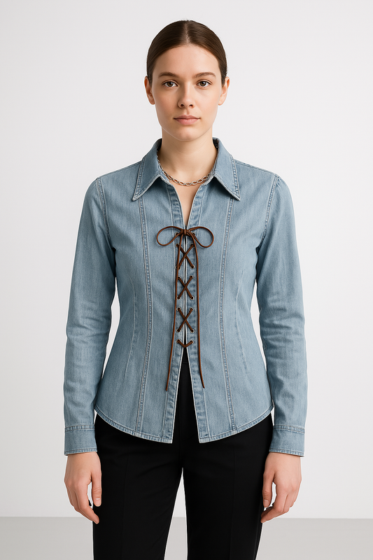 Veste chemise femme – Coupe ajustée – Devant lacé – Manches longues structurées