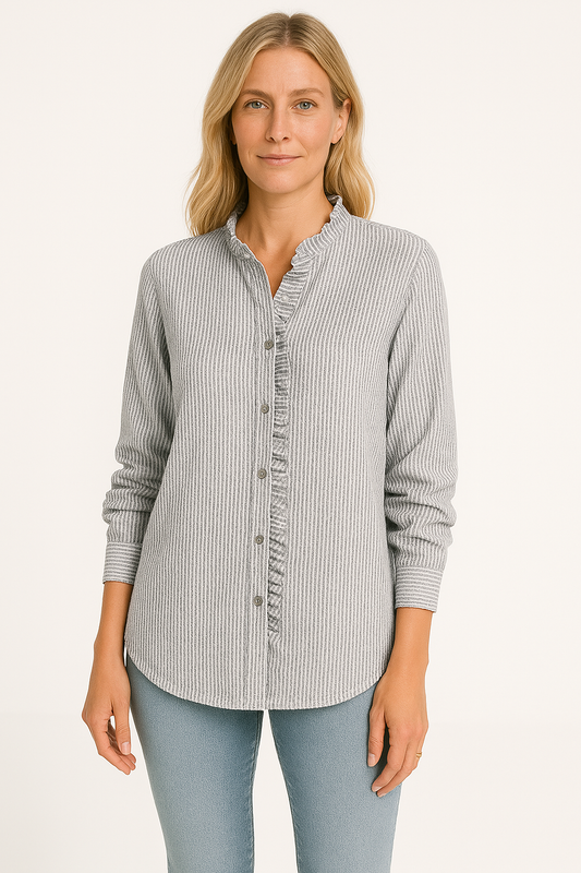Blouse femme – Coupe ample – Manches longues – Boutons et volants
