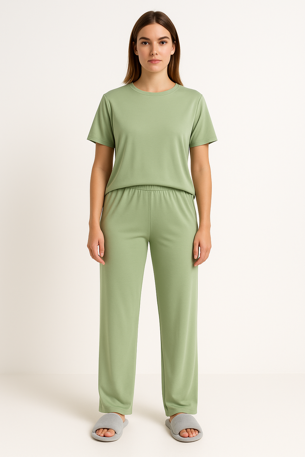 Women's Lounge Set – Cropped Top Short Sleeves – Wide Leg Pants – Breathable Fabric