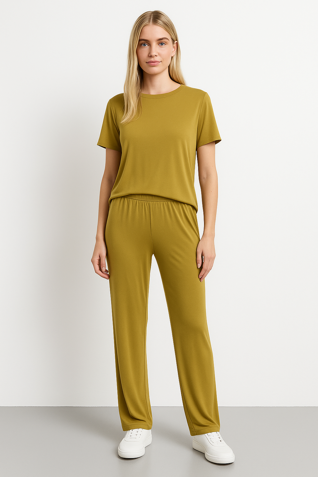 Women's Lounge Set – Cropped Top Short Sleeves – Wide Leg Pants – Breathable Fabric