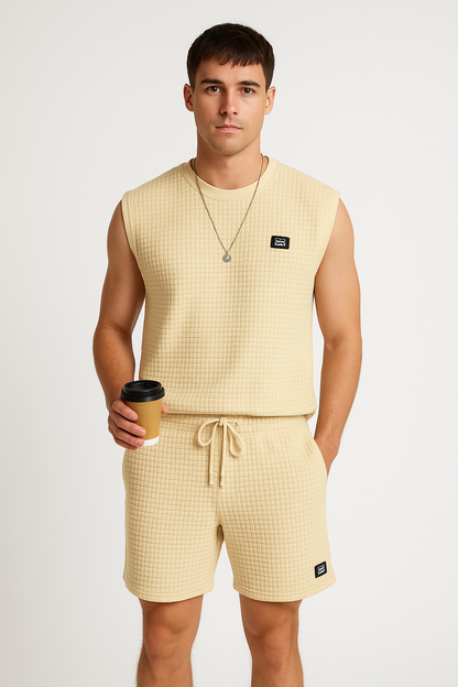 Men's Set Tank Top and Shorts – Textured Knit – Relaxed Fit – Casual Outfit