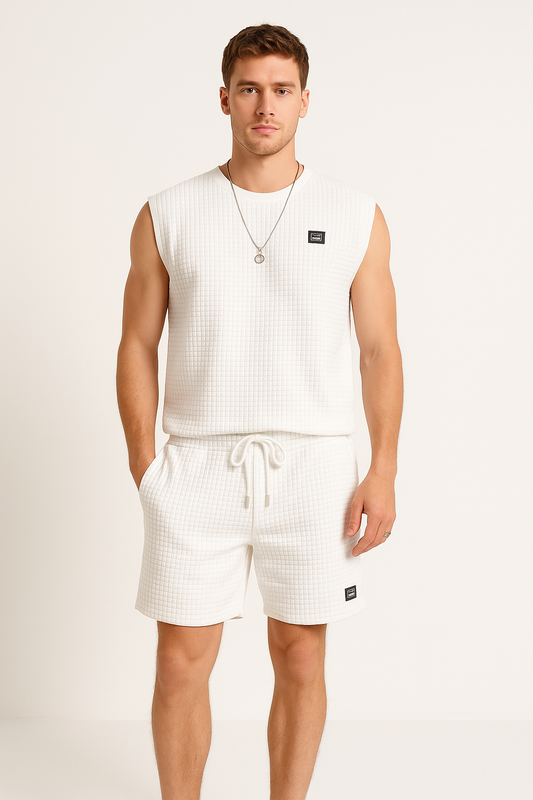 Men's Set Tank Top and Shorts – Textured Knit – Relaxed Fit – Casual Outfit