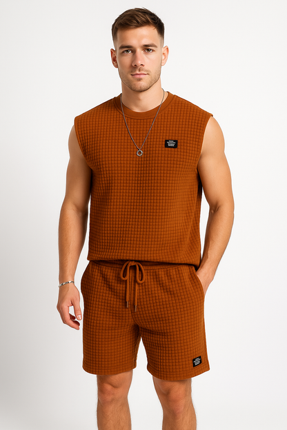 Men's Set Tank Top and Shorts – Textured Knit – Relaxed Fit – Casual Outfit