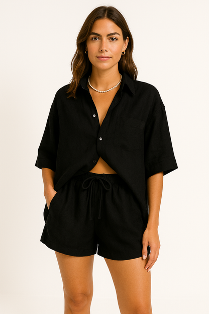 Women's Set Shirt and Shorts – Oversized Cut – Natural Fibers – Casual Style