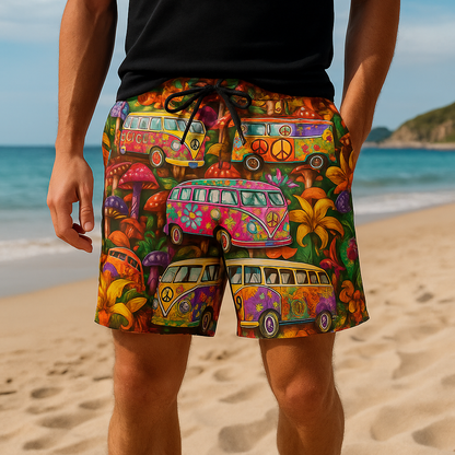 Men's swim shorts – Straight cut – Quick-drying – Boho print – Adjustable waist