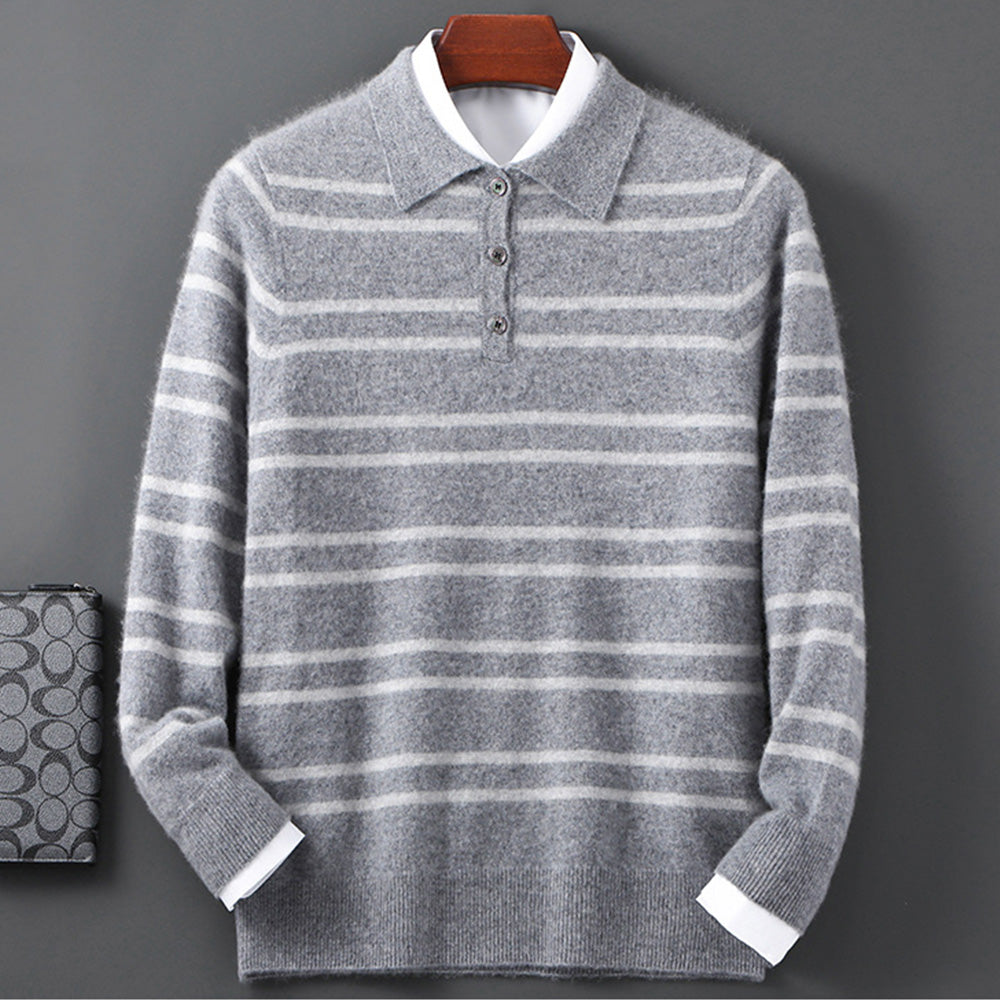 Ruby Relaxed Fit Polo Sweater | Striped Ribbed Polo Sweater